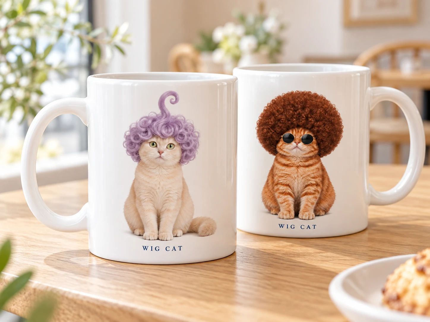 Concept image of WIG CAT mugs.