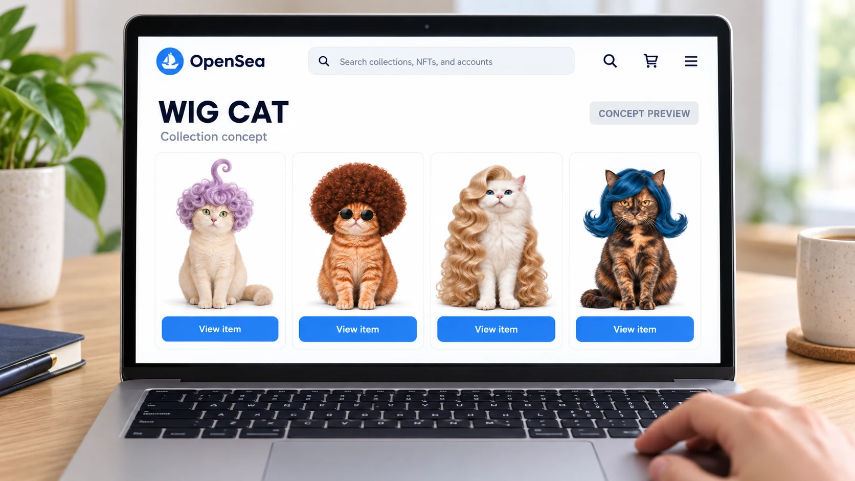 Concept image of a possible WIG CAT presentation on OpenSea.